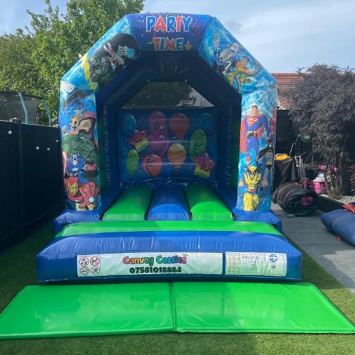 10 x 12 ft Small Blue and Green Avengers Bouncy Castle Hire Essex