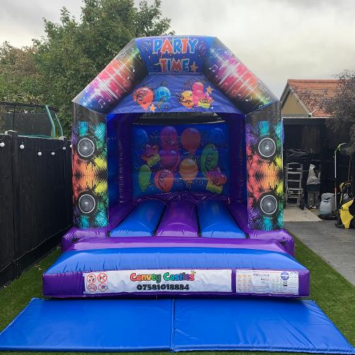 10 x 12 ft Small Blue and Purple Disco Bouncy Castle Hire Essex