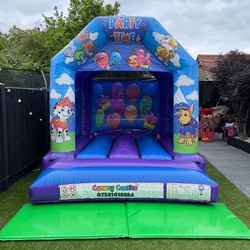 10 x 12 ft Small Blue and Purple Paw Patrol Bouncy Castle Hire Essex