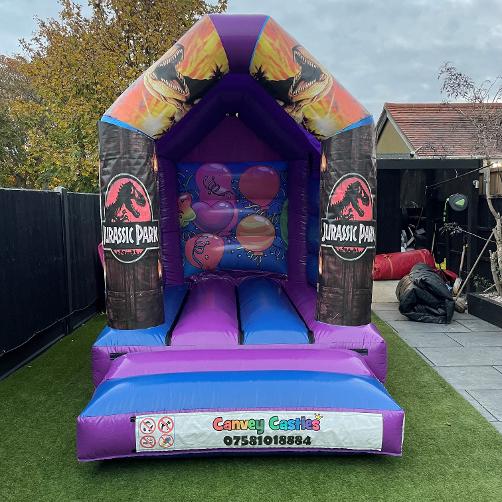 8 x 12ft Extra Small Blue and Purple Jurassic Park Themed Inflatable Hire Essex