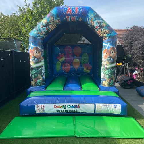10x12ft Small Blue and Green Lego Star Wars Bouncy Castle Hire Essex