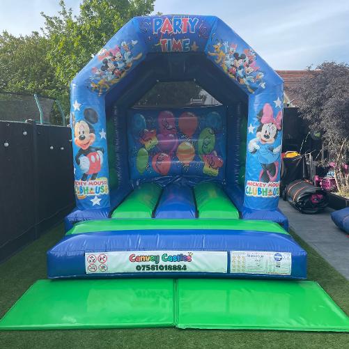 10 x 12 ft Small Blue and Green Minnie and Mickey Bouncy Castle Hire Essex