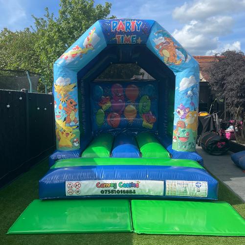 10 x 12 ft Small Blue and Green Pokemon Bouncy Castle Hire Essex
