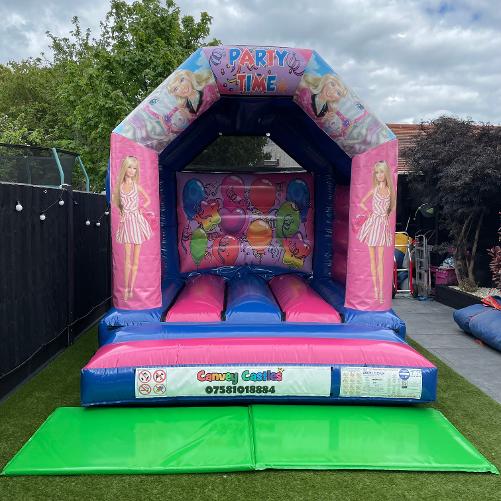 10 x 12 ft Barbie Pink and Blue Barbie Bouncy Castle Hire Essex