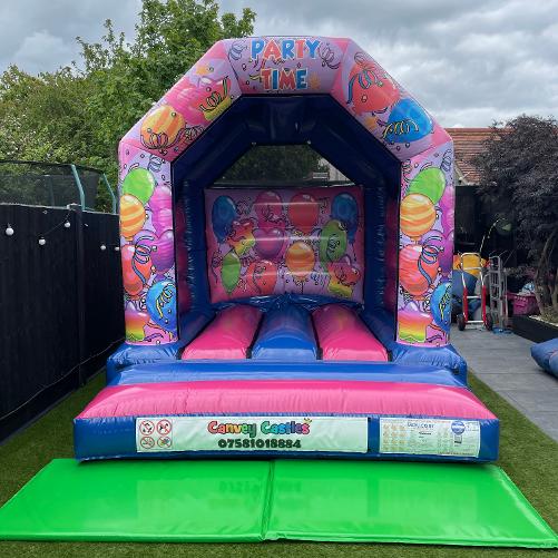 10 x 12 ft Small Pink and Blue Party Time Bouncy Castle Hire Essex