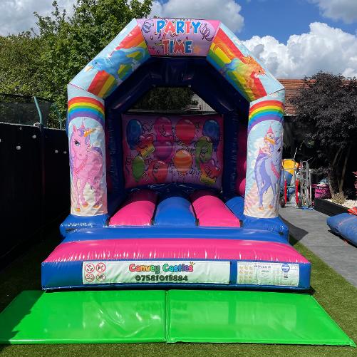 10 x 12 ft Small Pink and Blue Unicorn Bouncy Castle Hire Essex