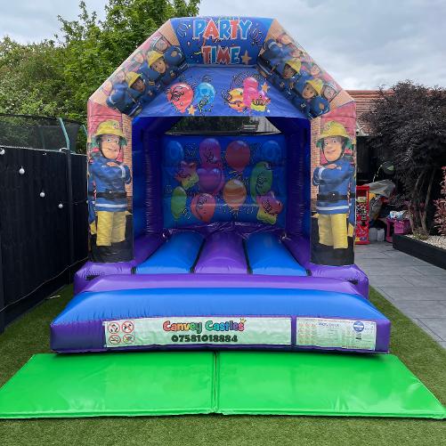 10 x 12 ft Small Blue and Purple Fireman Sam Bouncy Castle Hire Essex