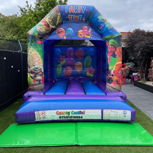 10 x 12 ft Small Blue and Purple Trolls Bouncy Castle Hire Essex