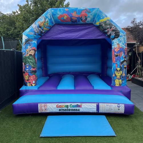 12 x 12ft Medium Superman Flash Spiderman Wolverine Batman Bouncy Castle Hire In Essex