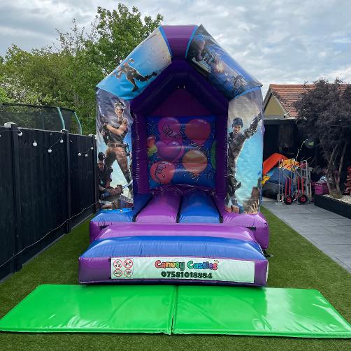 8 x 12ft Extra Small Blue and Purple Fortnite Design 1 Inflatable Hire Essex