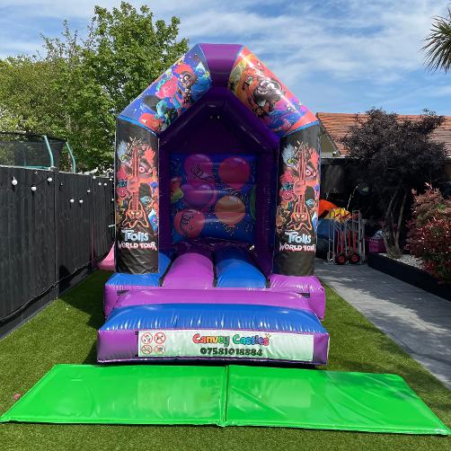 8 x 12ft Extra Small Blue and Purple Trolls World Tour Inflatable Hire Essex
