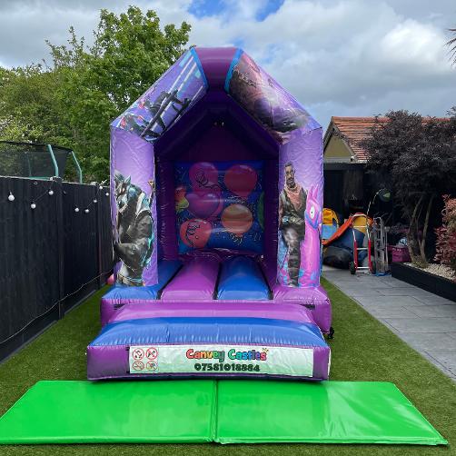 8 x 12ft Extra Small Blue and Purple Fortnite Inflatable Hire Essex
