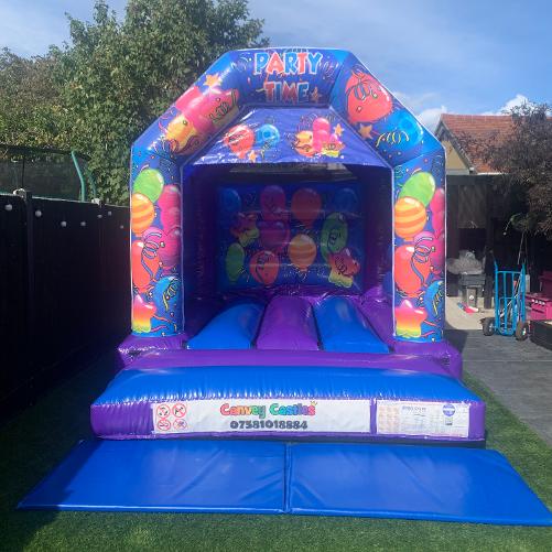 10 x 12 ft Small Purple and Blue Party Time Bouncy Castle Hire Essex