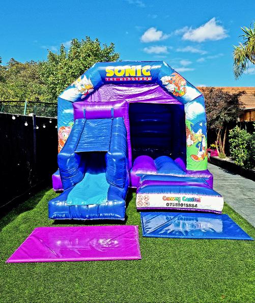 12ft x 17ft Sonic The Hedgehog Slide Combo Bouncy Castle Hire Essex 